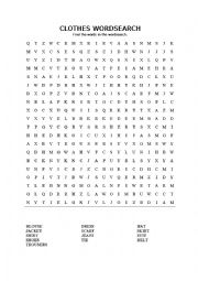 English Worksheet: Clothes wordsearch