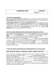 English Worksheet: consolidation activities 1st year students