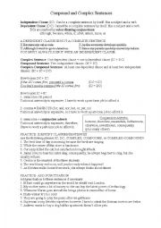 English Worksheet: Clauses and Complex/Compound Sentences Practice