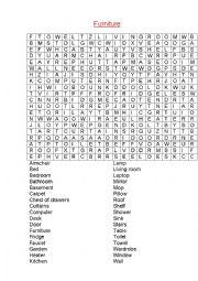 English Worksheet: Furniture crossword