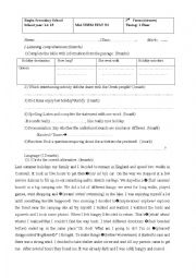 English Worksheet: mid -term test n2 for third form (tunisian students)