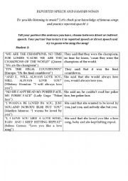 English Worksheet: Reported speech and famous songs