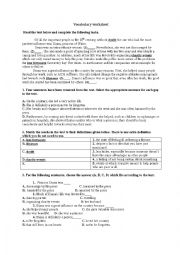 Vocabulary worksheet