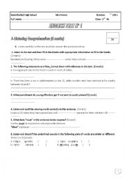 English Worksheet: test 1 3grade tunisian students