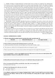 English Worksheet: READING COMPREHENSION