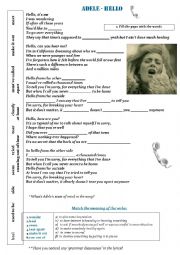 English Worksheet: Adele - Hello song (Verb tenses practice)