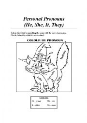 English Worksheet: Color by Pronouns - He, She, It, They