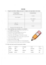 English Worksheet: Nouns (Common/ Proper and Gender)