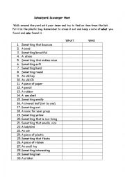 English Worksheet: Schoolyard Scavenger Hunt