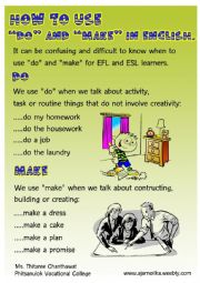 English Worksheet: How to use make and do
