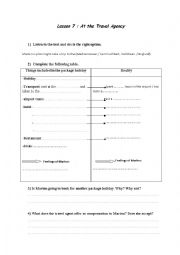 English Worksheet: lesson 7 At the Travel Agency
