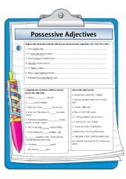 English Worksheet: Possessive Adjectives