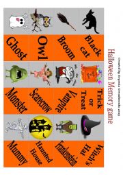 English Worksheet: Halloween Memory Game (part 1)