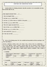 English Worksheet: countable and uncountable nouns