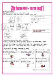 English Worksheet: 7th form mid - term test 1