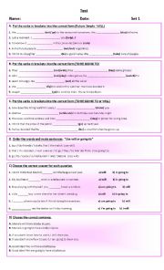 English Worksheet: WILL vs GOING TO test