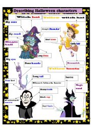 English Worksheet: Describing Halloween characters pictionary