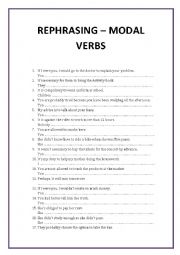 English Worksheet: MODAL VERBS. REPHRASING