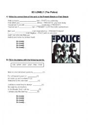 English Worksheet: SONG THE POLICE SO LONELY