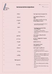 Senses (and some other adjectives) matching pairs worksheet