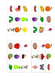 English Worksheet: The very hungry caterpillar - BINGO CARDS - part 1