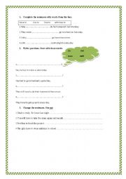 English Worksheet: have to had to will have to