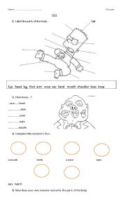 English Worksheet: parts of the body