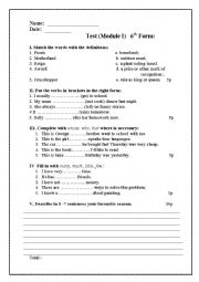 English Worksheet: test 6th form