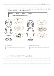 food worksheet