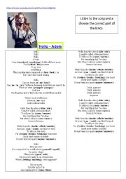 English Worksheet: New Song Adele - Hello