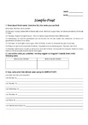 English Worksheet: SIMPLE PRESENT/SIMPLE PAST reading and writing activity