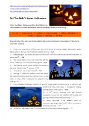 English Worksheet: BET YOU DIDNT KNOW:  THE HISTORY OF HALLOWEEN (Video)