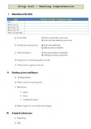 American Schools - group work  question sheet