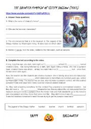 English Worksheet: The Haunted Pumpkin of the Sleepy Hollow