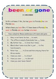 English Worksheet: been or gone