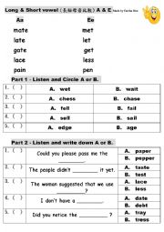 English Worksheet: Long & short Vowel- compare - Part 1
