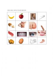English Worksheet: bingo parts of the body and food