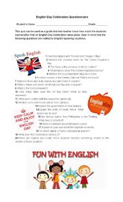 English Worksheet: Quiz about English Day Celebration