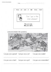 English Worksheet: to can and prepotition of place