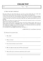 English Worksheet: Eric talks about his childhood in Ireland