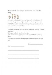 English Worksheet: Dear Teacher... Persuasive Letter