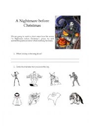 English Worksheet: A Nightmare Before Christmas 