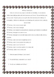 English Worksheet: Birthday Celebrations