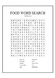 English Worksheet: food word search