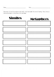 English Worksheet: Similes and Metaphors Cut and Paste Assessment