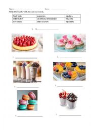 English Worksheet: Desserts