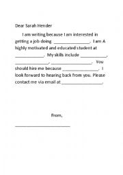 English Worksheet: coverletter filll in the blank
