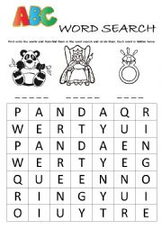 English Worksheet: Alphabet Word Search (P, Q, R)