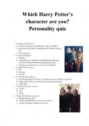 English Worksheet: Which Harry Potters character are you? Personality quiz part 3