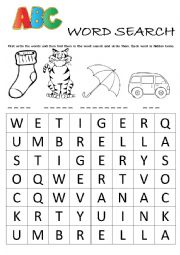 English Worksheet: Alphabet Word Search (S, T, U, V)